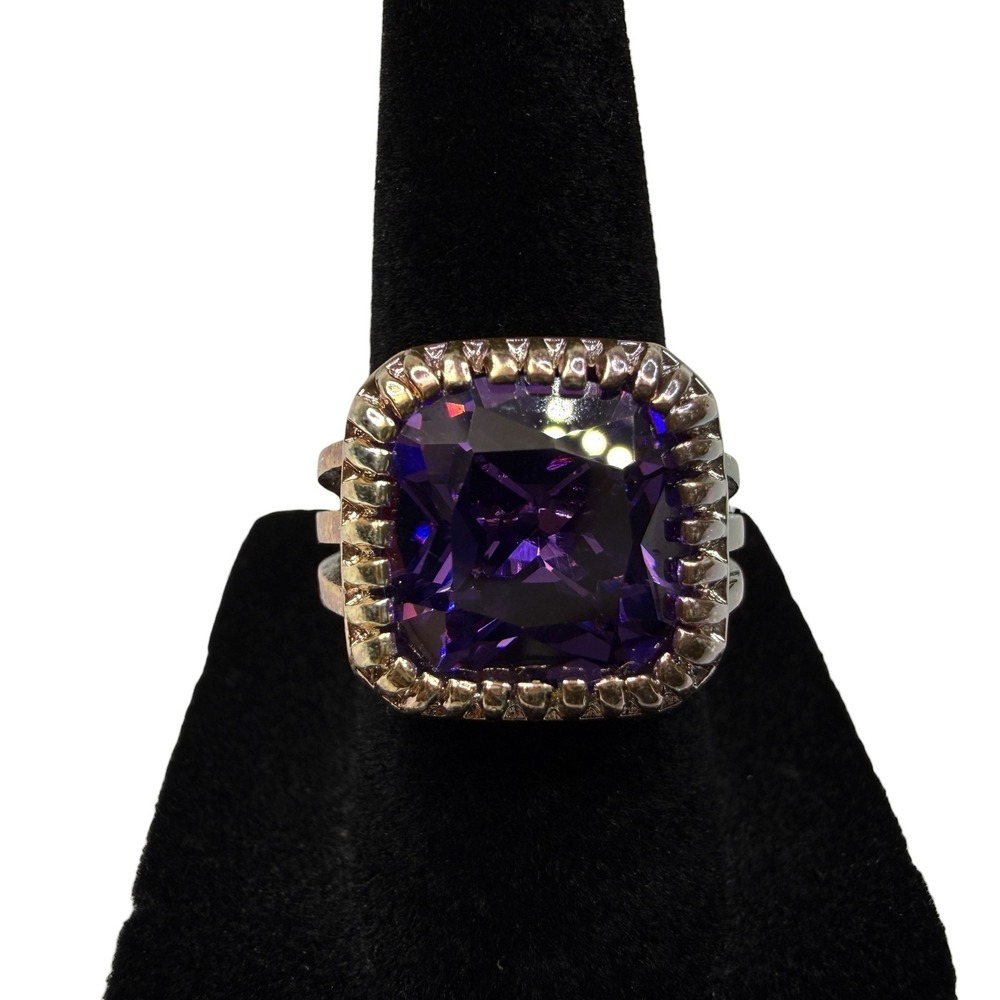 Stunning Purple Rhinestone Cut Cocktail Ring Rose Gold Tone Fashion Jewelry Sz 6